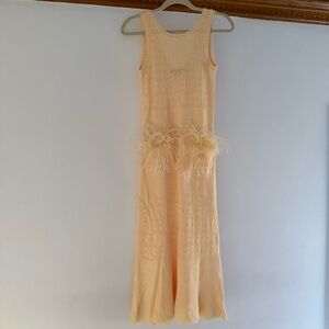 Andreeva Butter Yellow Sleeveless Dress with Feather Detail